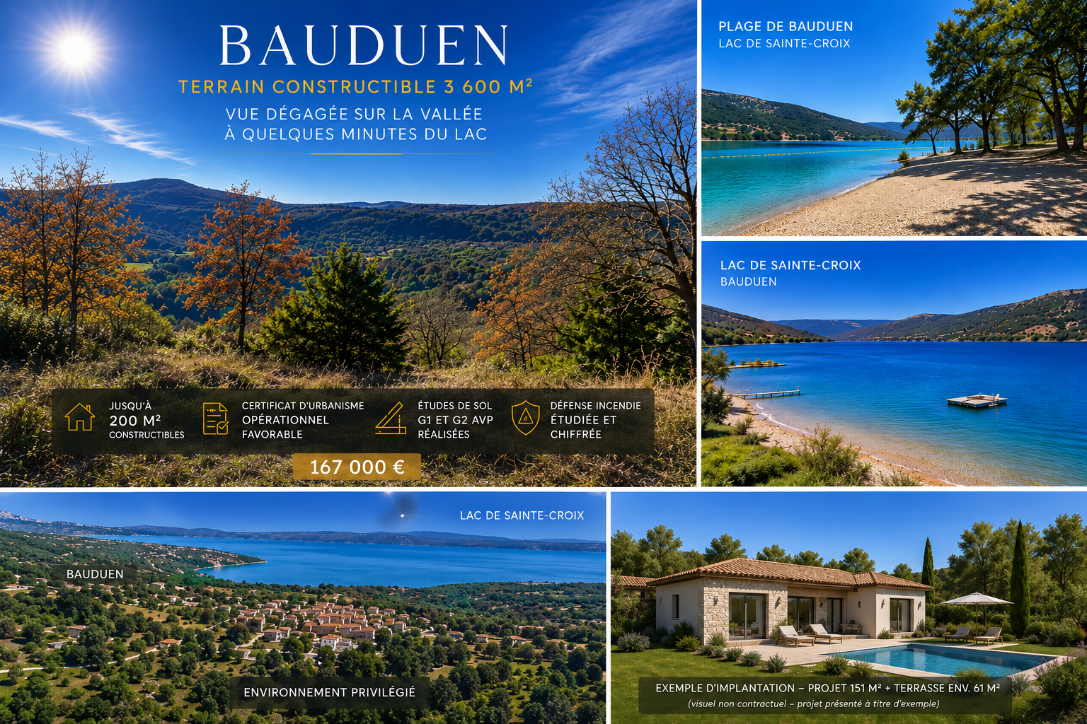 RARE   BAUDUEN   TERRAIN CONSTRUCTIBLE 3 600 M2   LAC DE SAINTE-CROIX
